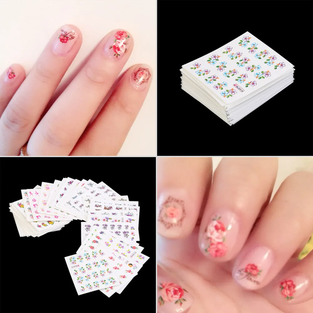 50pcs New Nail Wraps Flower Nail Art Stickers Polish Watermark Nail