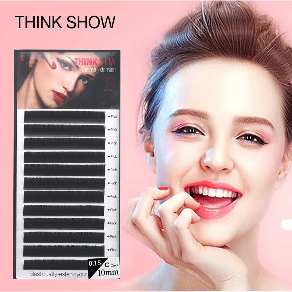 

THINK SHOW Eyelashes Extension 12Lines/Tray B C D Curl 8-15mm Makeup Tools Individual Volume Lashes Korea Mink Eye Lash