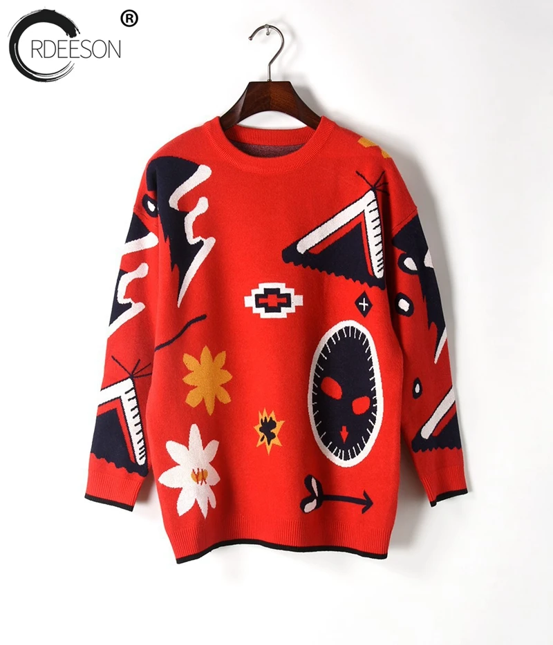 Couleur Hiver Femmes Ordeeson Red Chandail Hit De Noël Jacquard Pulls Rond Tops Tricoté Col Chandails Jumper Et Épais 5RqL4A3j