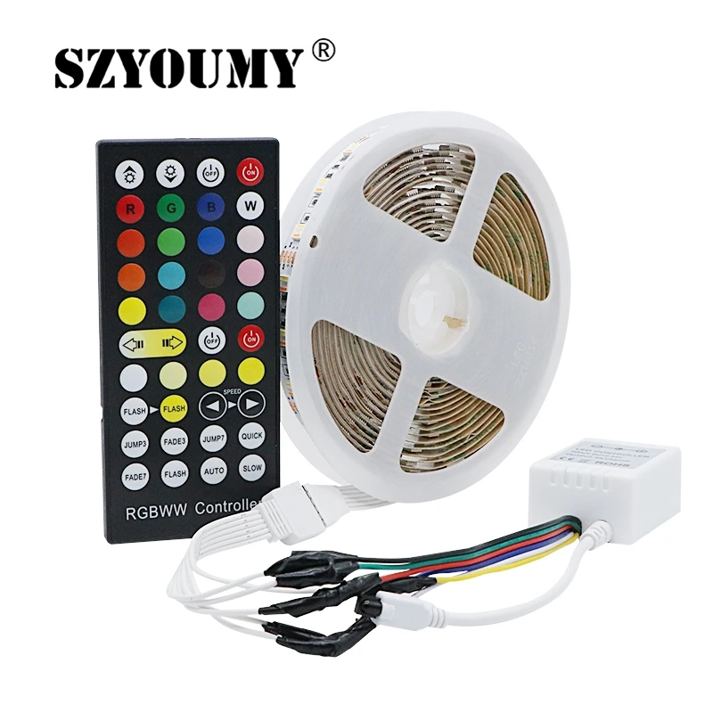 #cheap SZYOUMY RGB+CCT 5 in 1 LED Strip 5050 60led meter 12V 24V CW+RGB+WW Chips Flexible Strip 5m lot IP20 None Waterproof