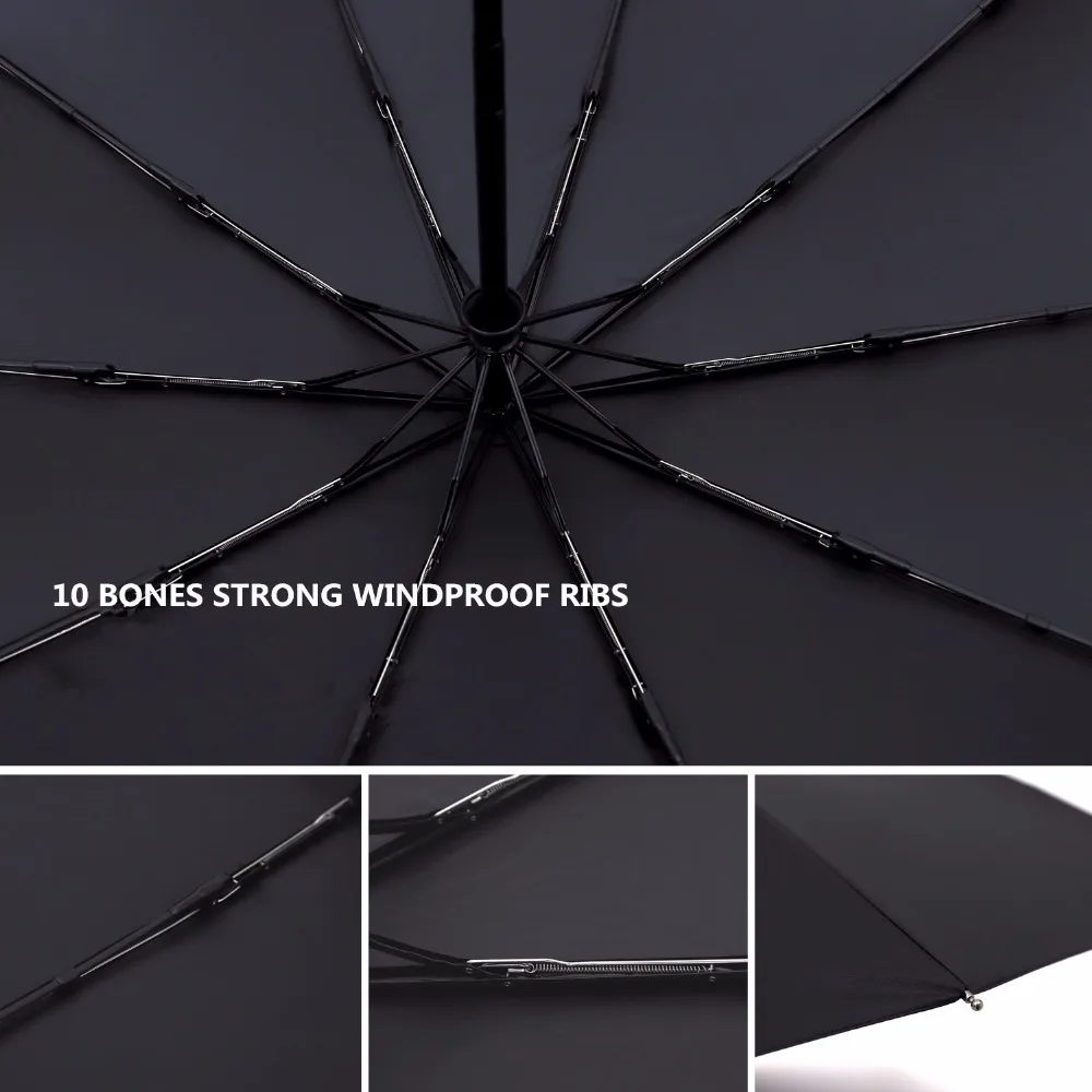 Черный большой автоматический складной зонт для гольфа, Женский Мужской Зонт от дождя, женский складной большой зонт, мужские и женские ветрозащитные зонты для защиты от солнца