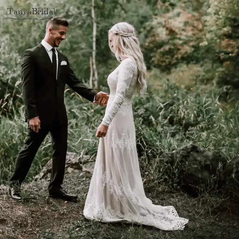Vintage Timeless Bohemian Wedding Dresses Long Sleeve Embroidery