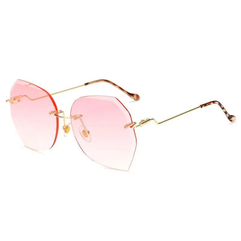 YOOEKS, негабаритные солнцезащитные очки без оправы, женские, Роскошные, брендовые, дизайнерские, бескаркасные, с алмазными режущими линзами, солнцезащитные очки, Оттенки для женщин - Цвет линз: Розовый