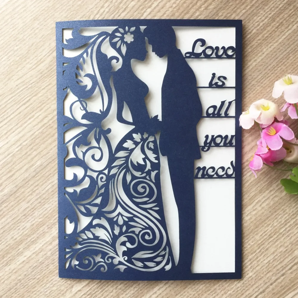 

50pcs/lot Laser Cut Pearl Paper Invitation Card Anniversary Celebration Wedding Invitations Greeting Card Lover Gift