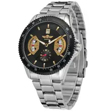 WINNER часы бизнес мода классический черный с золотым календарем Серебряный стальной ремешок Мужские автоматические механические часы