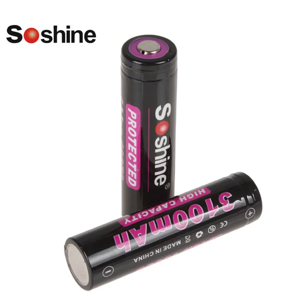 2pcs High Capacity Soshine 18650 3.7V 3100mAh Protected battery Li ion Rechargeable Battery + Case Quality|soshine 18650|battery casebattery
