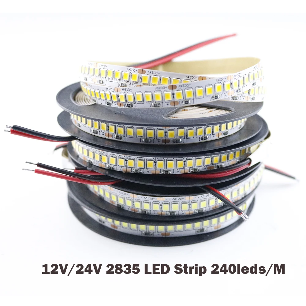 Светодиодный полосы 2835 SMD 1200 светодиодный чип 12V 24V светодиодный гибкий PCB светильник светодиодный задний светильник полосы светодиодный лента 240 светодиодный/m Белый/теплый белый, 1 м, 2 м, 5 м