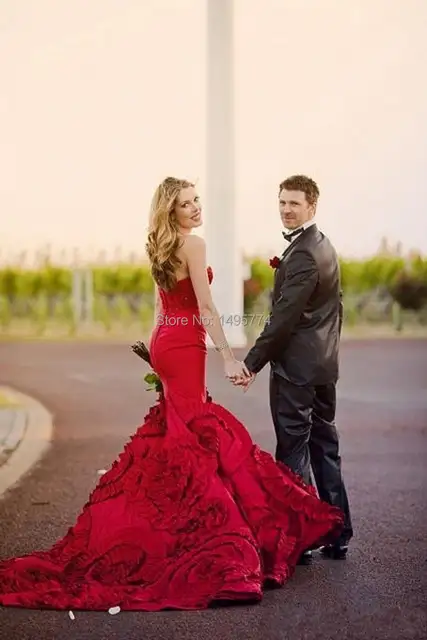 Romantic Red 2015 Pnina Tornai Wedding Dresses Mermaid Strapless