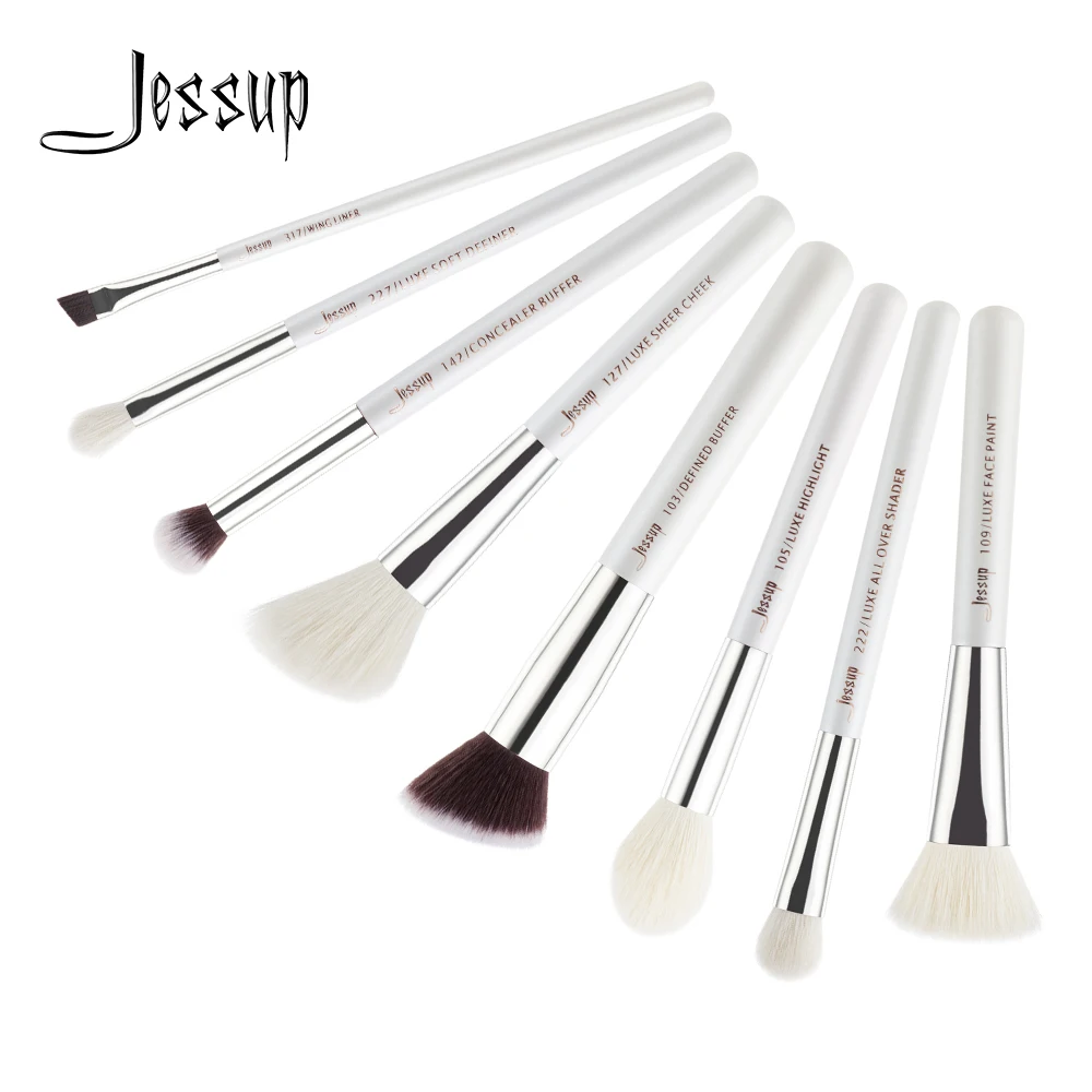 

Jessup Brushes 8pcs White/Silver Professinal Makeup Brushes Concealer Cheek Highlighter Eyeshader Makeup Brush Set T239