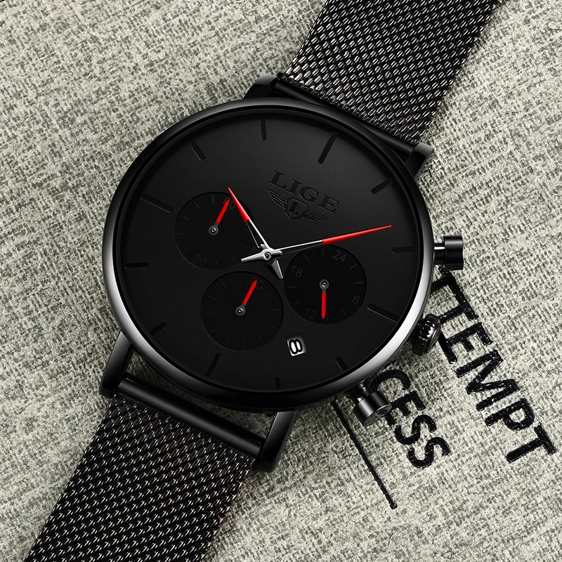 LIGE Top Brand Men Full Steel Mesh Quartz Watch Men Waterproof Sports Watches Fashion Multi-function Chronograph Black Relogio LIGE Top Brand Men Full Steel Mesh Quartz Watch Men Waterproof Sports Watches Fashion Multi-function Chronograph Black Relogio