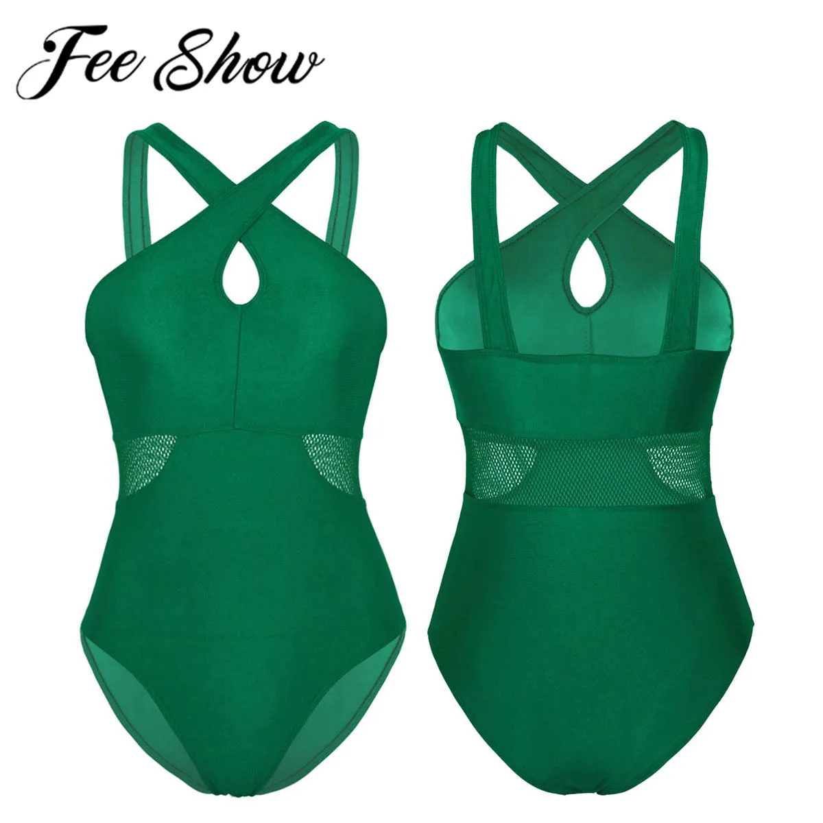 

Women Splice High Cut Leotard Tracksuit Gymnastics Bodysuit Ballet Dance Wear Female Perspective Mesh Gym Swimsuit Stage Costume