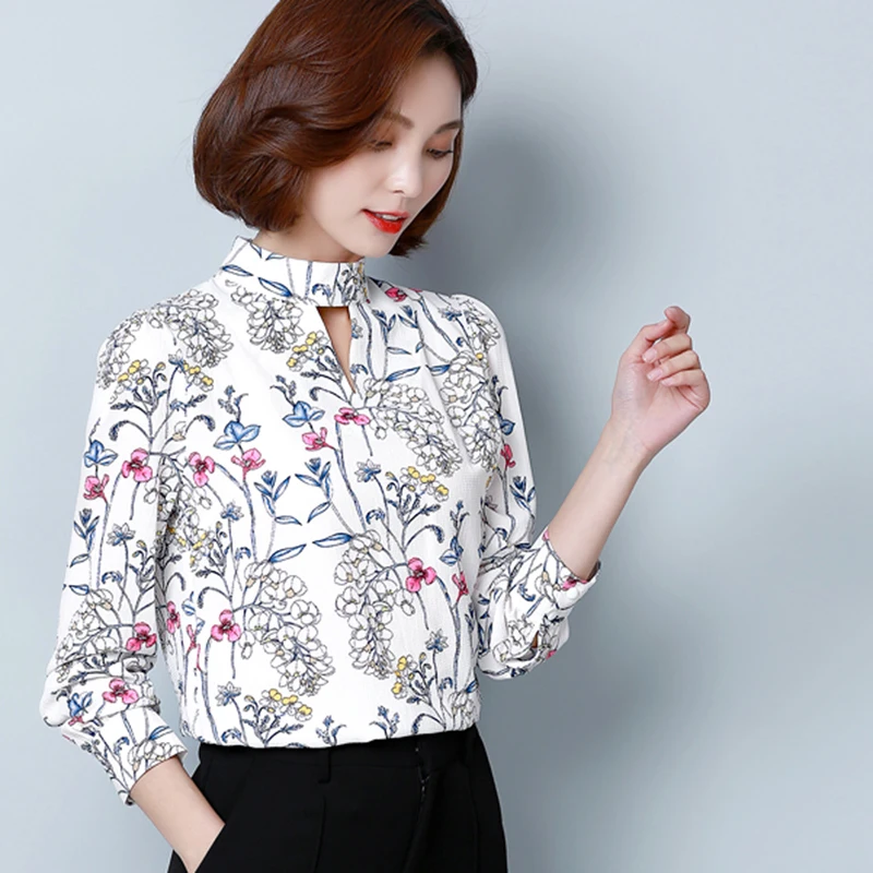 Camisas de Mujer delgadas blusas de Mujer 2018 verano moda chifón estampado pétalo camisa de manga corta Ropa de Mujer nuevas Tops Ropa Mujer