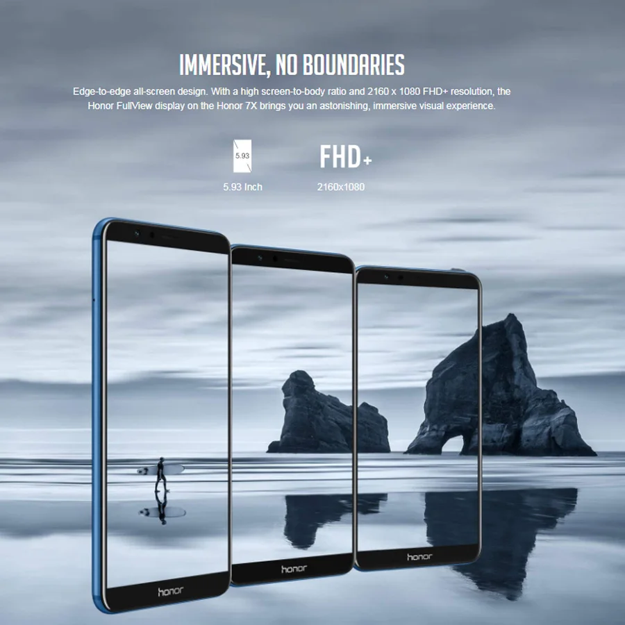 Новый мобильный телефон Honor 7x4G LTE 5 93 дюймов 4 Гб ОЗУ 32 ПЗУ Восьмиядерный процессор