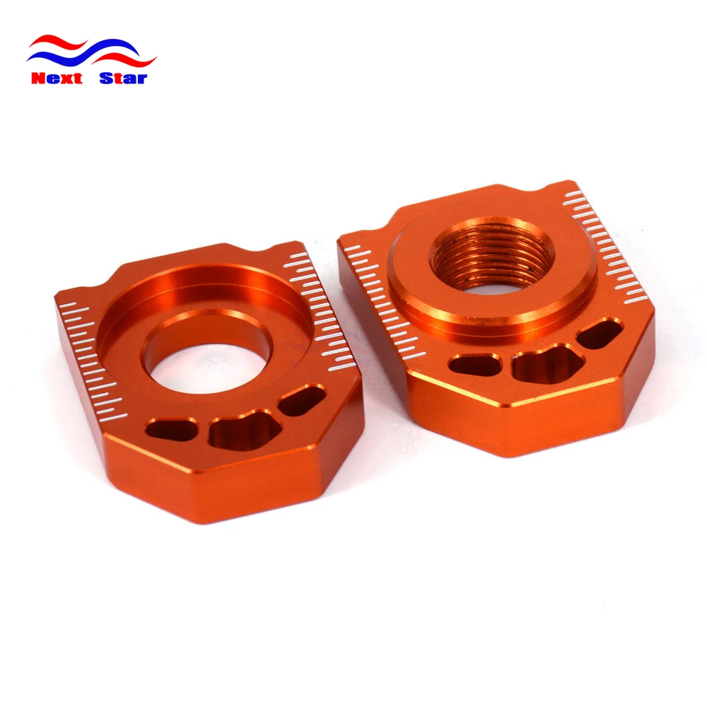 Dirt Bike Rim Parts Orange CNC Rear Chain Adjuster Axle Block For KTM SX SXF XC XCF EXC EXCF XCW XCFW 125 150 200 250 300 350 400 450 500 525 530