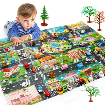 

130*100CM Enlarge Car Toy Waterproof Playmat Simulation Toys City Road Map Parking Lot Playing Mat Portable Floor Games