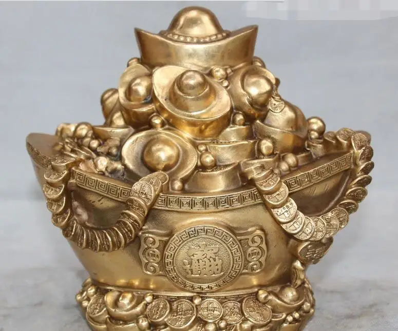 

Chinese Bronze Carving Ru Yi Auspicious Wealth Money Yuanbao Coin Statue