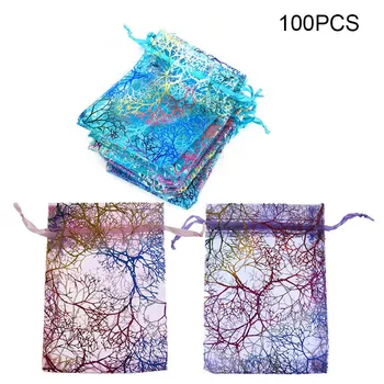 

100 Pcs Organza Bags Coral Pattern Wedding Gift Bag Jewellery Packing Pouch Bags TB Sale