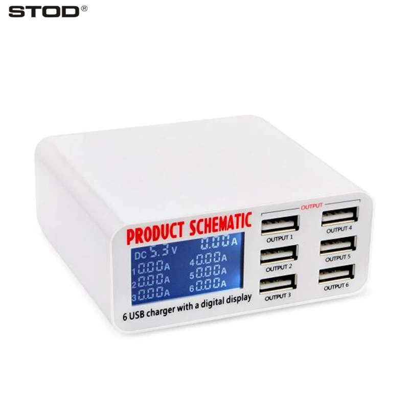 6 портов USB зарядное устройство 30 Вт ЖК дисплей в режиме реального времени
