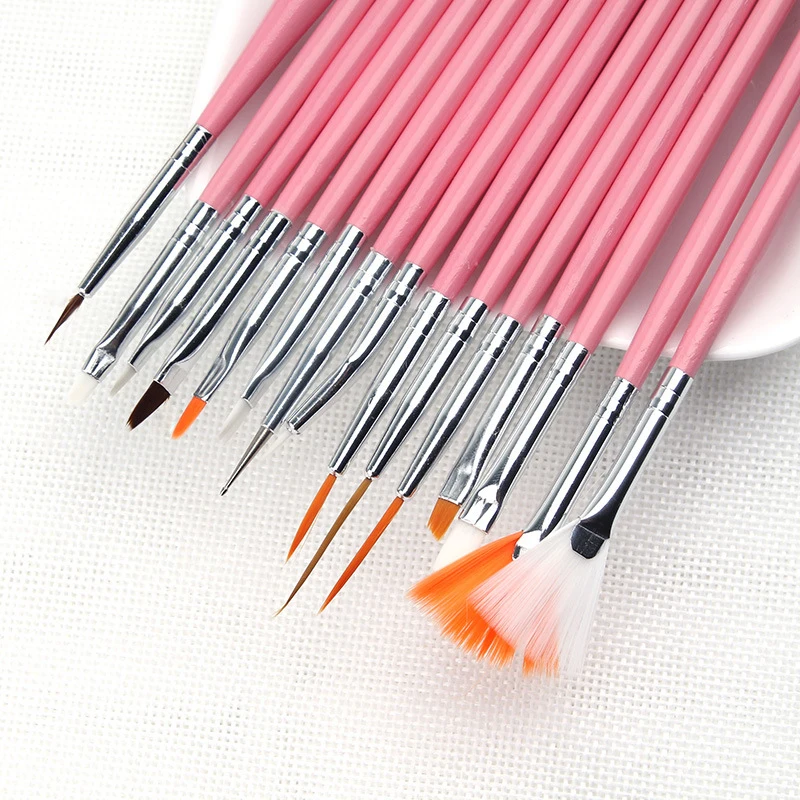 ELECOOL, 15 шт., набор кистей для ногтей, ручка для рисования, краски, кисточки для маникюра, деревянная ручка, кисти для дизайна ногтей