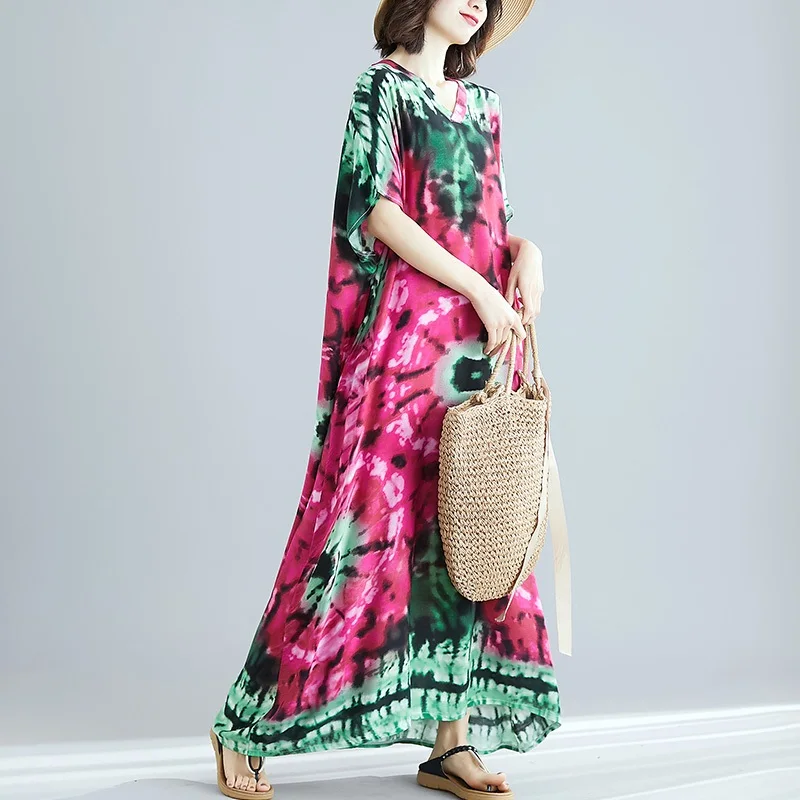 Хлопковое атласное винтажное Цветочное платье размера плюс, женское повседневное Свободное длинное летнее платье макси, элегантная одежда, женские платья, сарафан