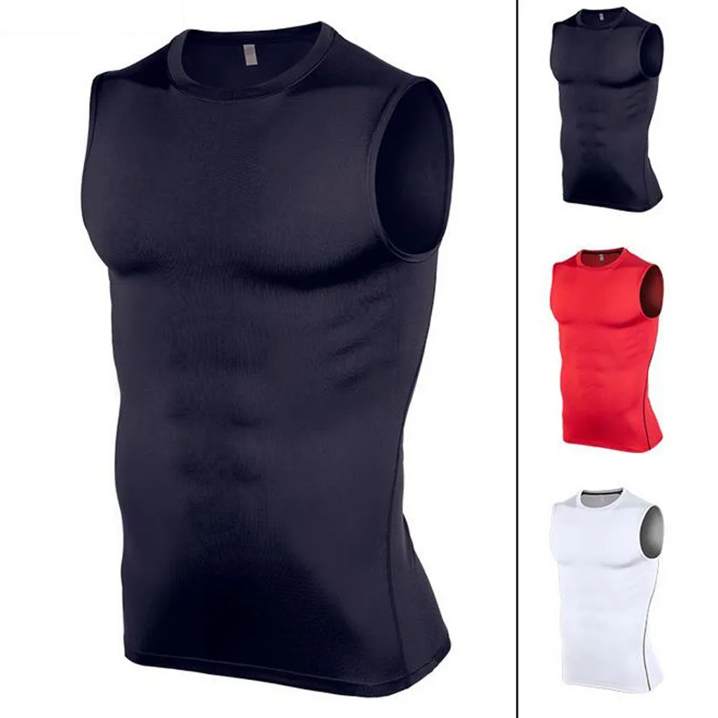 

Men Tops Mens Fitness Sleeveless Rashguard Bodybuilding Skin Tight-drying Tops