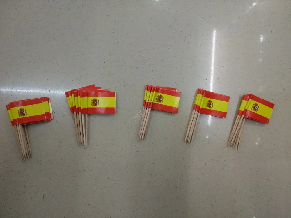 500 шт Мини испанские флаги для зубочистки Бандеры de Espana выбор еды для вечеринок, коктейлей, тапас деревянная зубочистка и бумажный флаг