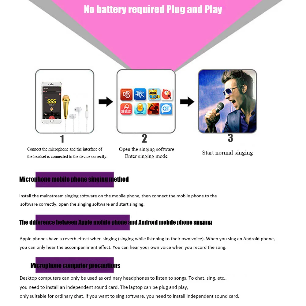 Мини конденсаторный микрофон для караоке с наушниками для телефона компьютера мини фонематический для записи, UC, YY, chat, другой веб-чат, 30