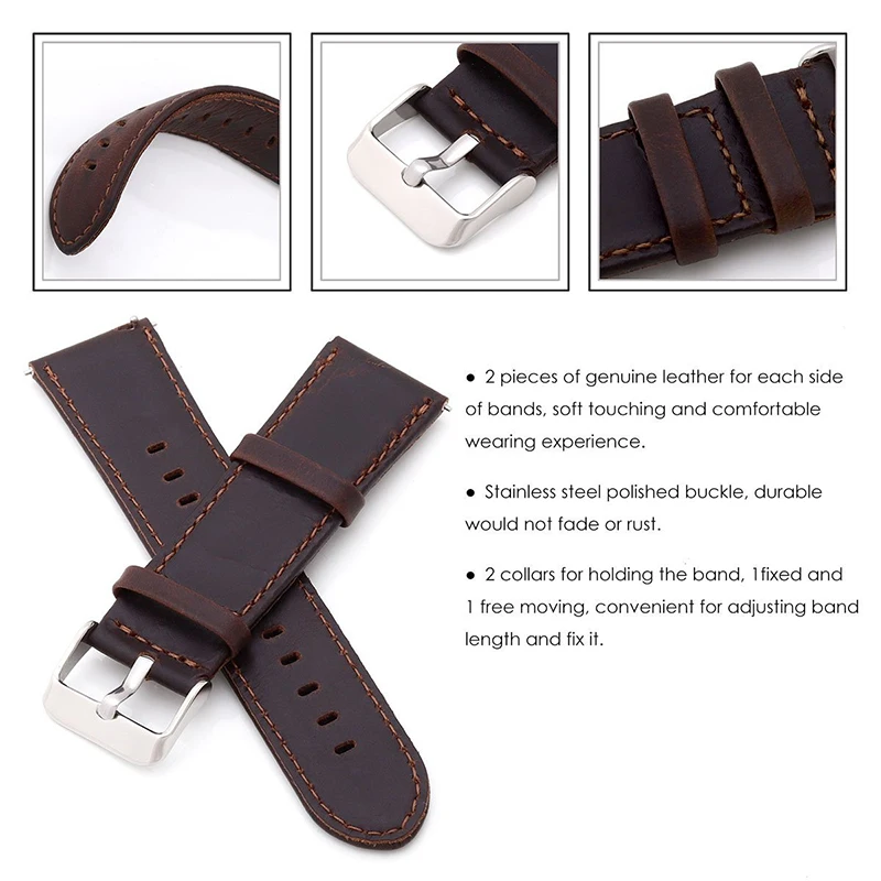 Crazy Horse Leather Strap Replacement Watch Band With Quick Release Spring Pin for Samsung Gear S3 For Huami Amazfit Stratos 2 (12)