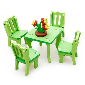 

Kid Children Educational Toy Wooden Blocks 3DPuzzle Home Table Chair Dresser gift toy for baby children A1