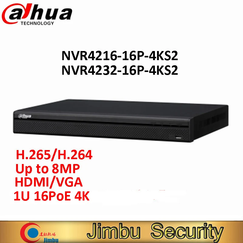 Оригинал Dahua 32CH NVR 1U 16PoE 4 K H.265 Lite Сетевой Видео Регистраторы NVR4232-16P-4KS2 8MP Разрешение