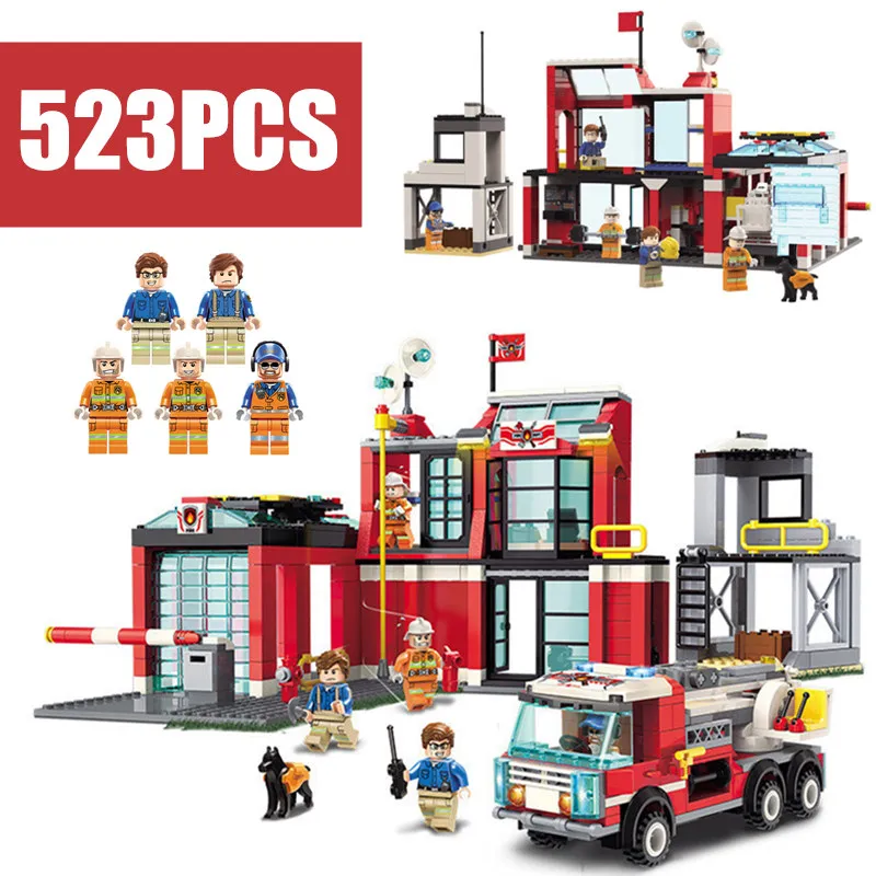 

New Fire Rescue Central Office Car Firemen fit SWAT City figures policeman Building Blocks bricks Toys Kids gift diy