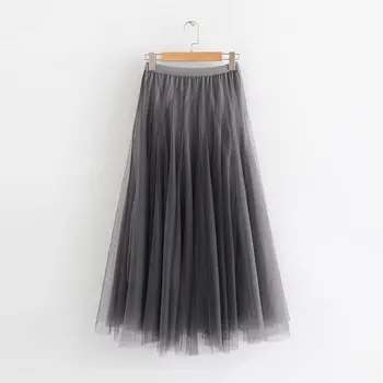 

2019 Korean Style Women Summer Tulle Skirts High Waist Mesh Tutu Ladies Skirts Summer Casual Women Midi Pleated Skirt