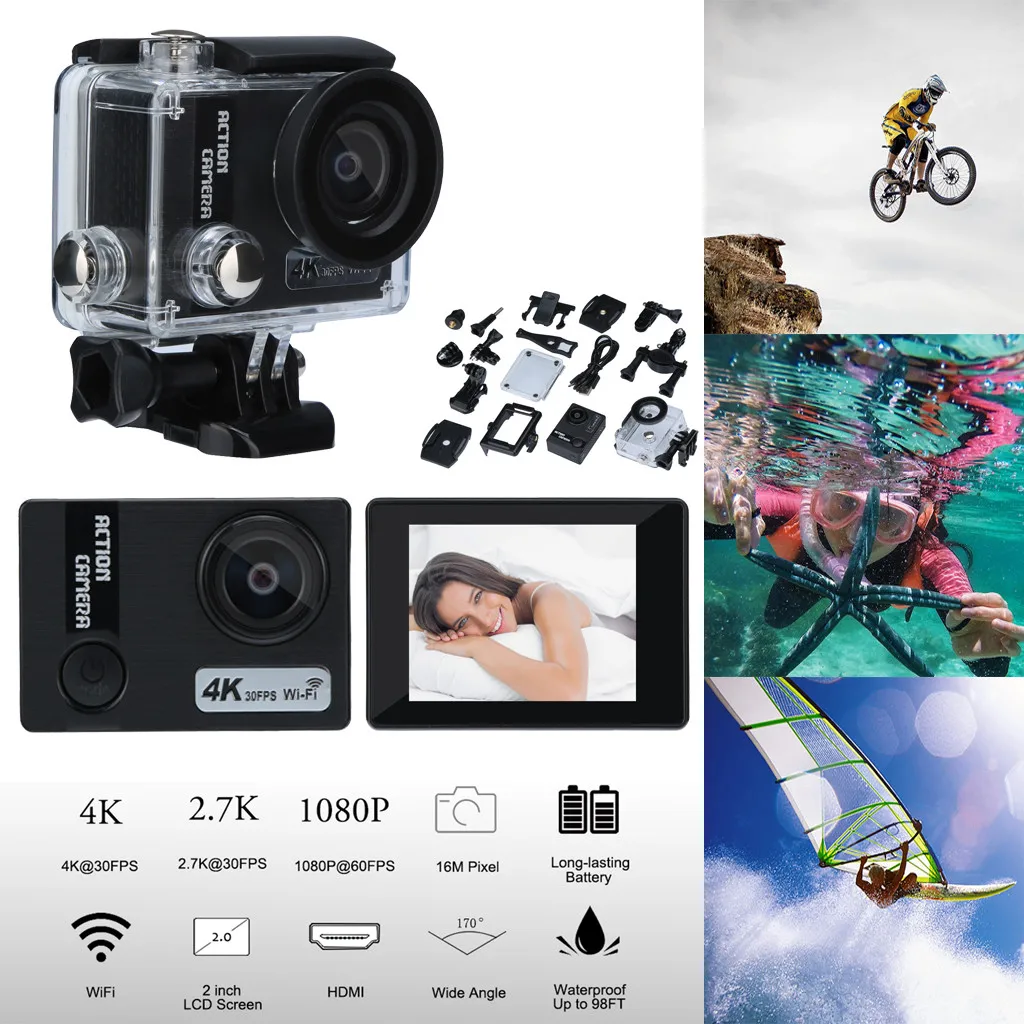 Водонепроницаемая Экшн-Камера Ультра широкоугольный ЖК-экран Мини спортивная видеокамера с креплением на голову wifi Спортивная камера водонепроницаемый чехол L0604# D