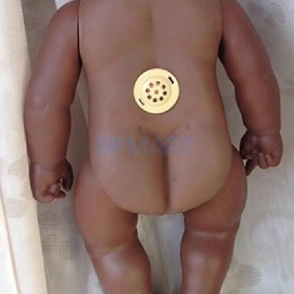 

Huggable African Baby Girl Doll with Sound Soft Vinyl Newborn Doll with Overalls Clothes Kids Birthday Gift