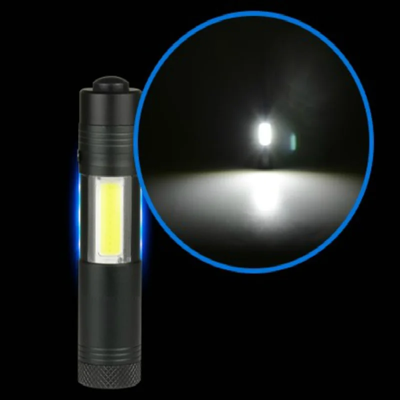 

NOVLED New Mini Portable Aluminum Q5 LED Flashlight XPE&COB Work Light lanterna Powerful Pen Torch Lamp 4 Modes Use AA