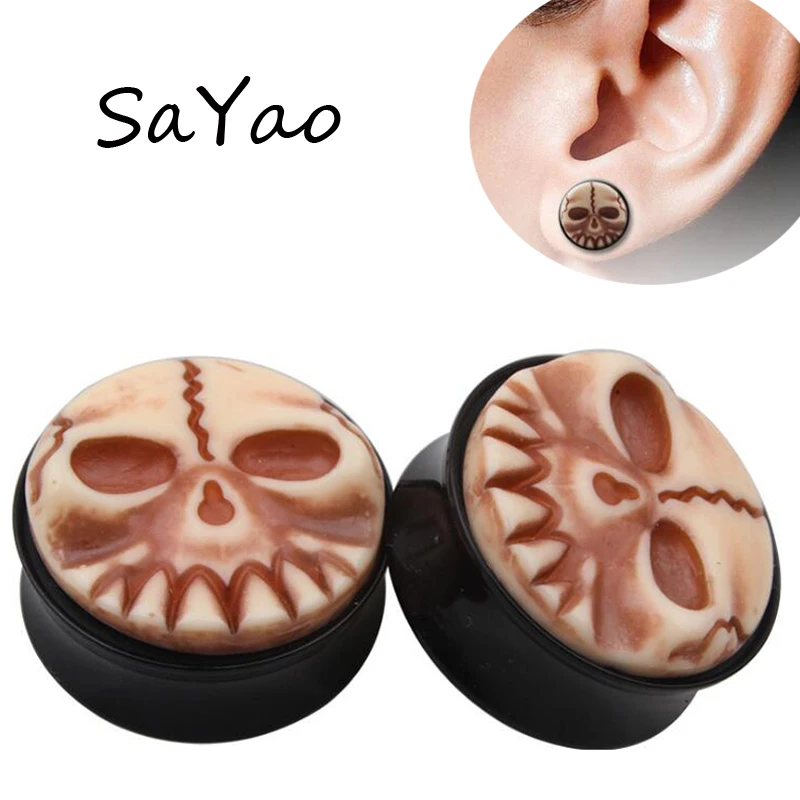 Buy 2 Pieces Spatial 3D Skull Ear Plug Acrylic