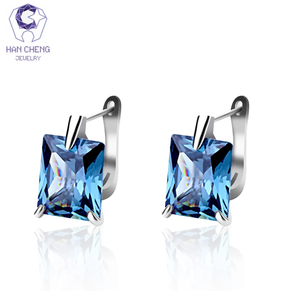 

HanCheng New Fashion Luxury Small Square Silver Plated Nail AAA Zircon Gem Stone Stud Earrings For Women Jewelry brincos bijoux