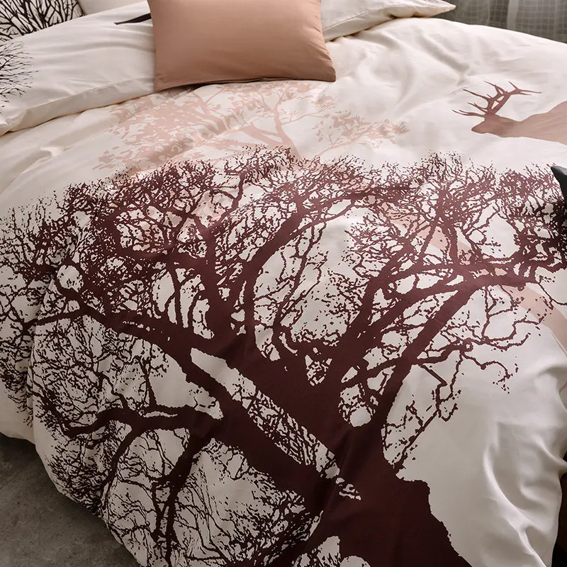 fresh style trees deer bedlinens high quality sanding cotton fabric Queensize duvet cover set bedding set
