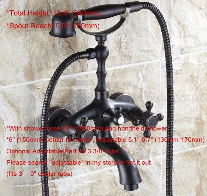 Oil Rubbed Bronze Bathtub Faucet Wall Mount Handheld Bath Tub Mixer System with Handshower Telephone Style ztf042