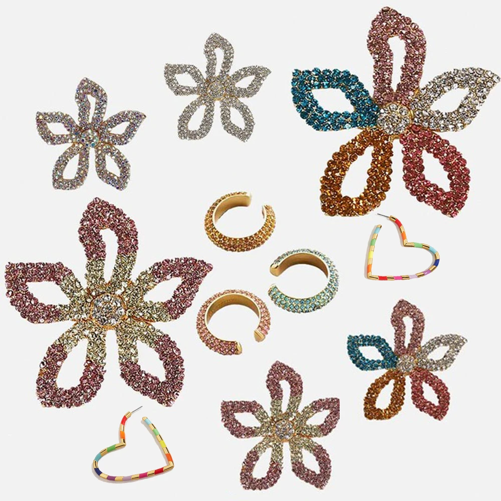 

Girlgo Brand Crystal Flower Statement Earrings For Women Multicolor Metal Heart Dangle Earring Charm Rhinestone Statement Bijoux