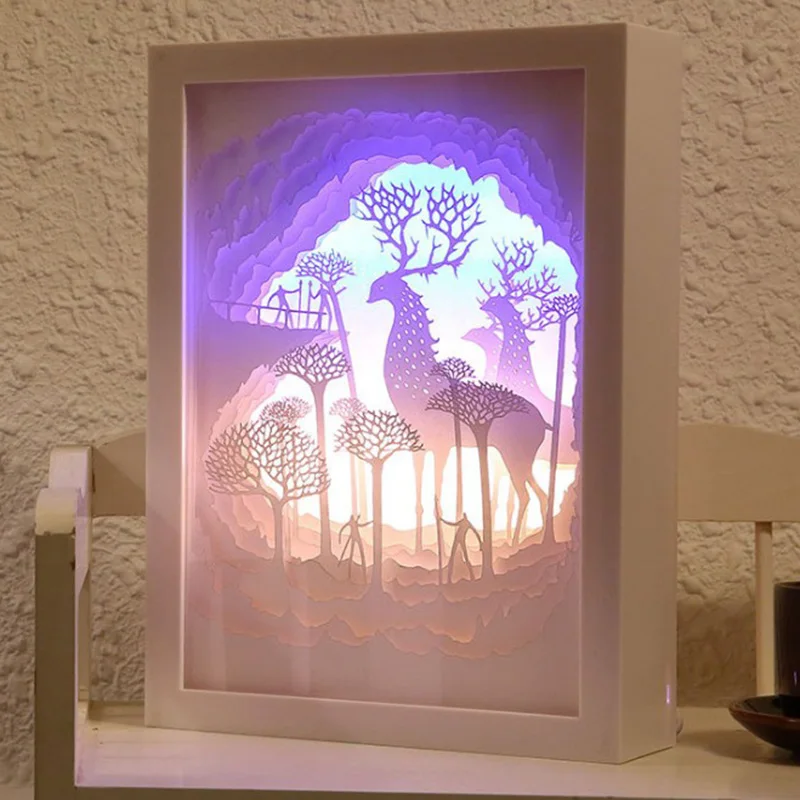 

Decorative Painting 3D Paper Carving Lamp Creative Energy Saving 3D Light Shadow Painting And Night Light And Bluetooth Speaker