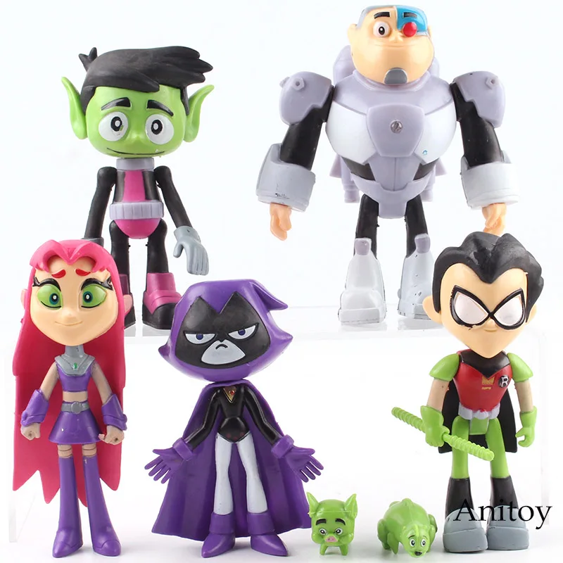 Skup Cartoon Action Figures Robin Cyborg Beast Boy opon Starfire Raven Silkie pcv kolekcjonerskie zabawki dla dzieci prezenty 7 sztuk zestaw