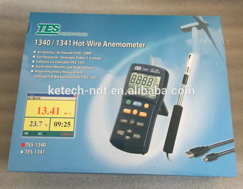 Горячий провод термо цифровой анемометр Анемометр воздушный ветровой расходомер TES-1340