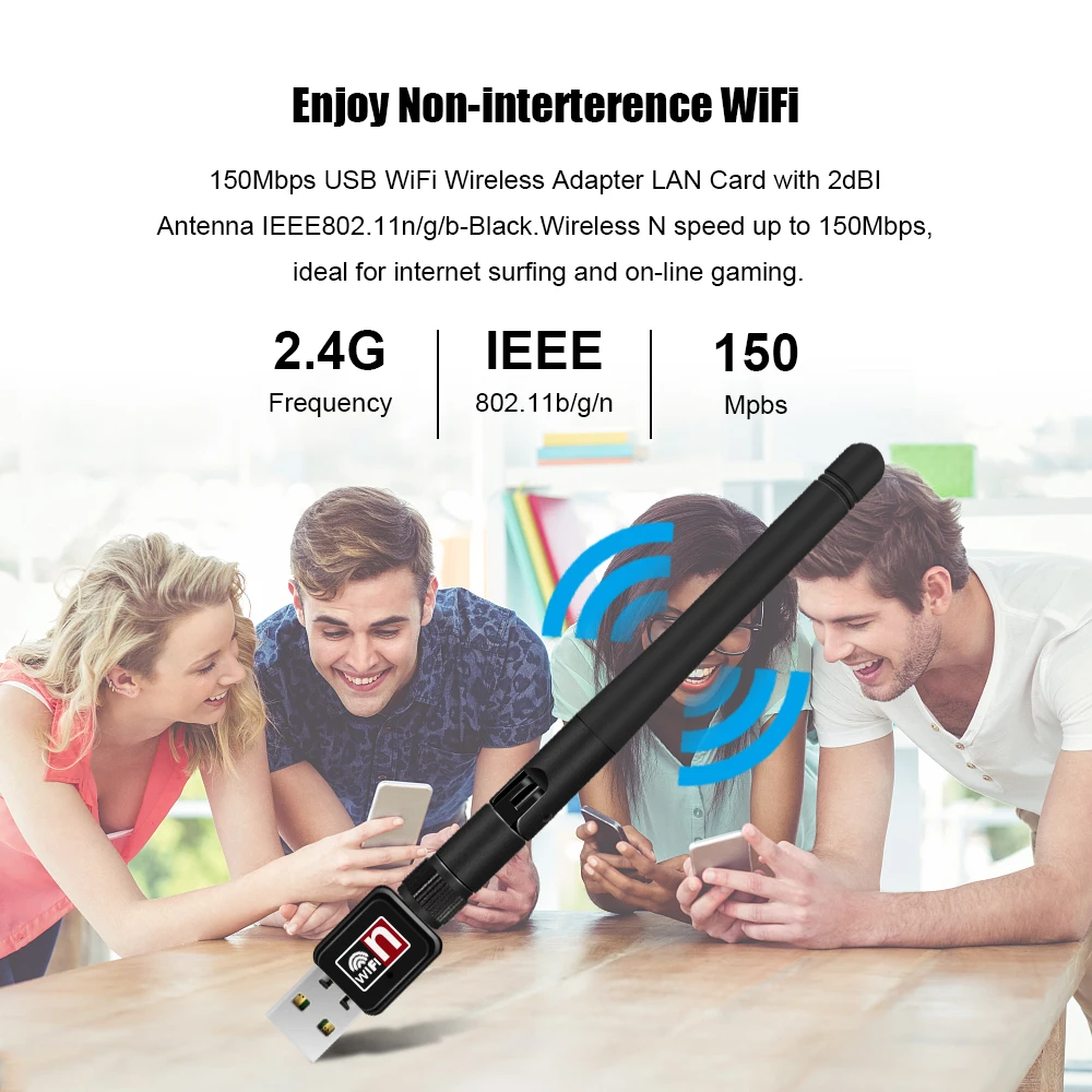 USB WiFi адаптер мини Сетевая карта 150 Мбит/с 2dBi Wi-Fi адаптер ПК Wi Fi антенна WiFi ключ 2,4G USB Ethernet WiFi приемник без CD