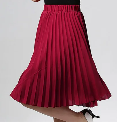 ANASUNMOON, женская шифоновая плиссированная юбка, Ретро стиль, высокая талия, юбки-пачки для женщин, s Saia Midi Rokken,, Летний стиль, Jupe Femme, юбка - Цвет: Wine Red Long Skirts
