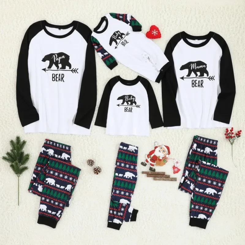 Bear Family Christmas Pajamas Set Family Look Matching Family Pajamas Navidad Family Matching Clothes Mommy and Me Sleepwear - Цвет: Bear-Black