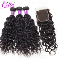 ผมสีซีเลียบราซิลทอผมปิด Water Wave 3 กับการปิด Remy มนุษย์ผมรวมกลุ่มกับลูกไม้ปิด