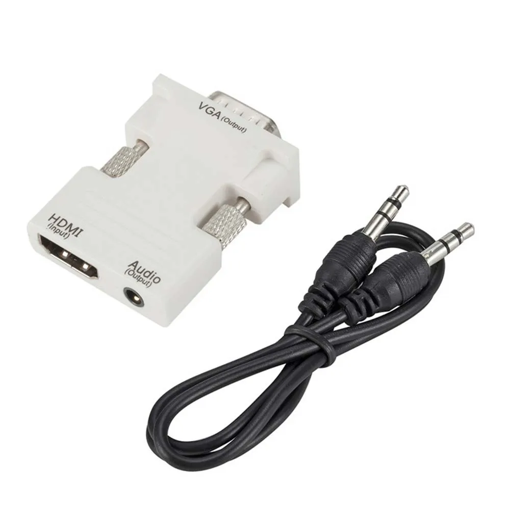 Белый YuBeter 1080P HDMI в VGA конвертер адаптер мама-папа кабель с 3,5 мм портом аудио-видео разъем для ПК ТВ коробка проектор - Цвет: Белый