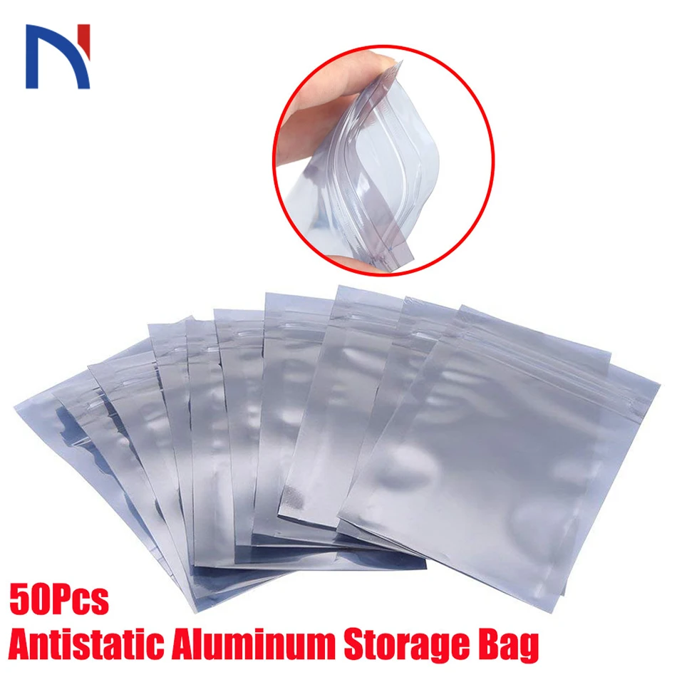 50 шт. антистатические алюминий хранения сумка на молнии сумки Resealable антистатические чехол для электронных комплект принадлежностей Сумки