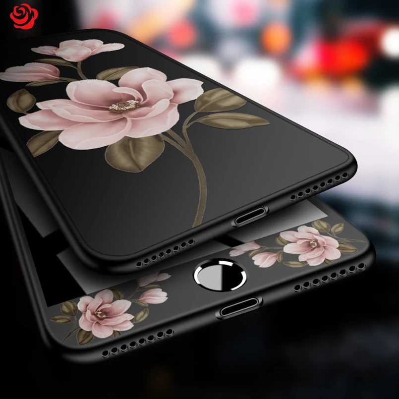 ASINA 360 Полный чехол для iPhone 8 Цветочный узор чехол s для iPhone 6 6s 7 8 Plus X Черный защитный бампер Fundas